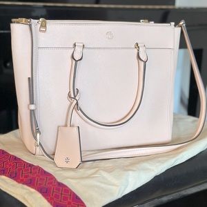 Tory Burch Robinson large double zip bag light pink